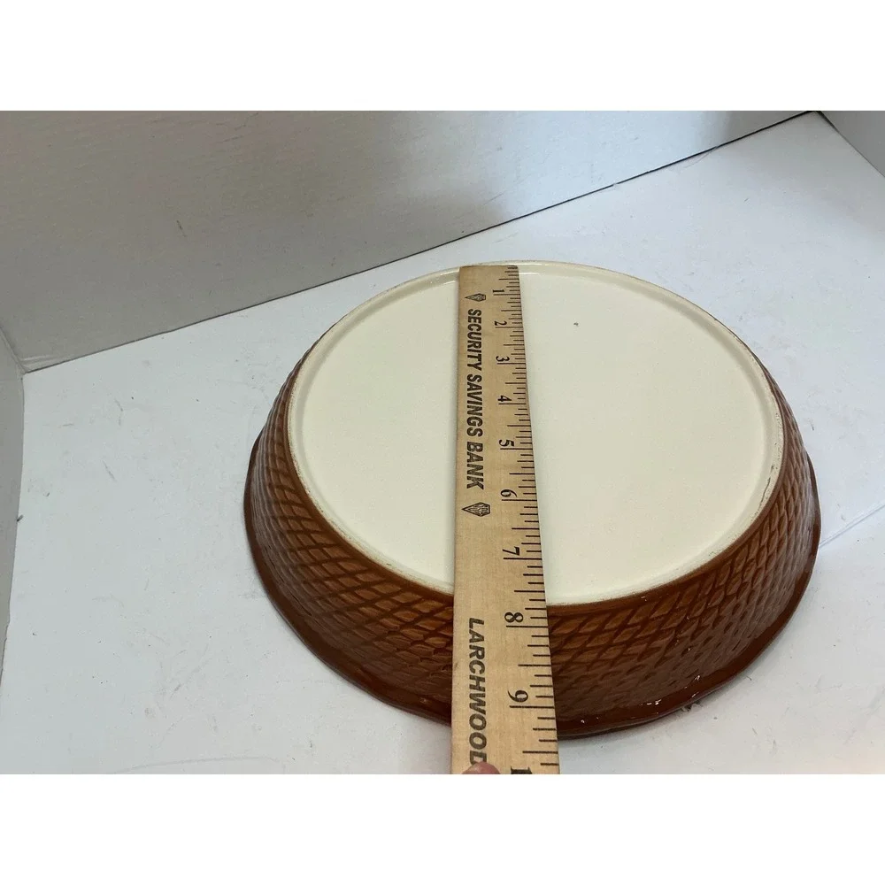 Vintage Apple Pie Ceramic Deep Dish Baker Recipe Basketweave 10.5 Inch